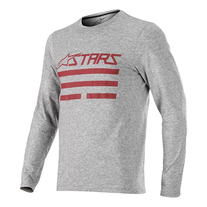 AlpineStars Merino Long Sleeve Jersey - L - Melange Light Grey - Red