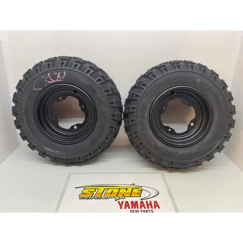 FRONT ALUMINUM BLACK WHEELS & MAXXIS TIRE 10X5.5 YAMAHA RAPTOR 250 4/156 21X7X10
