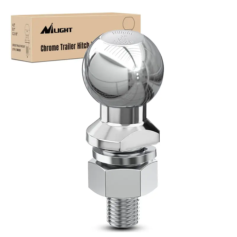 2Inch Chrome Trailer Hitch Ball 1 x 2-1/8Inch Shank Universal Fit Gray