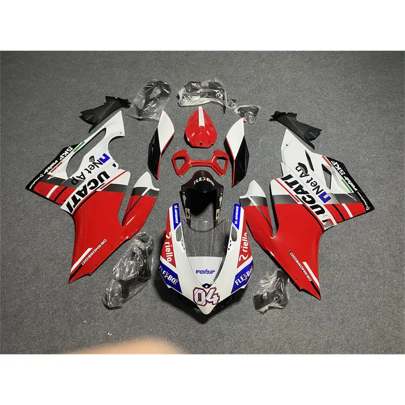 Amotopart 2012-2015 Ducati 899 Red Black with Decals White Fairing Kit