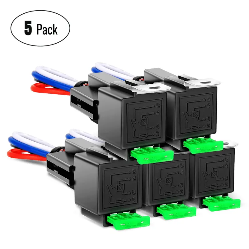 5Pack 30A Fuse 4Pin SPST Relays Switches Harness Set