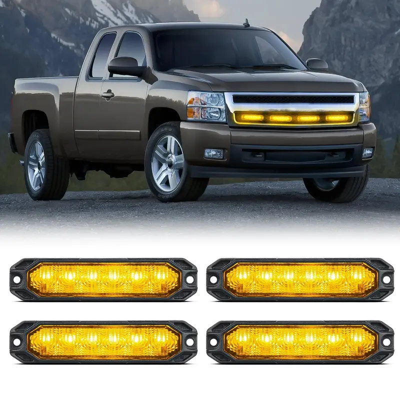6LED Amber Surface Mount Flashing Emergency Strobe lights 4 PCS