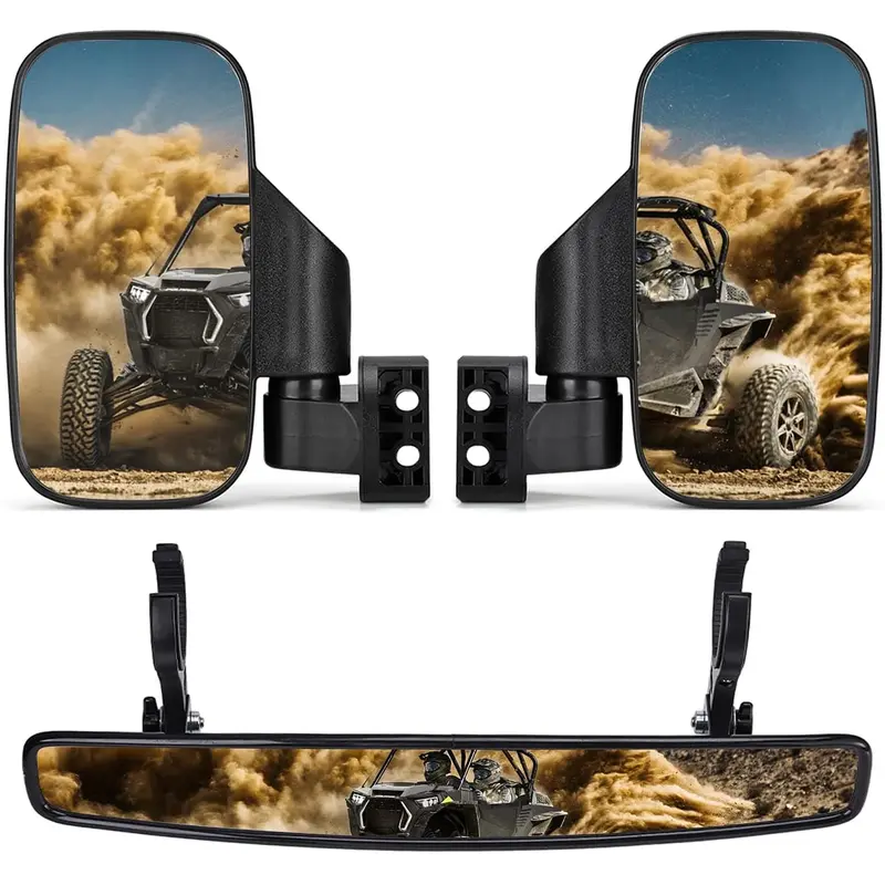 Side Mirrors and Rear Mirror for Can Am Commander 1.75" to 2" Roll Bar