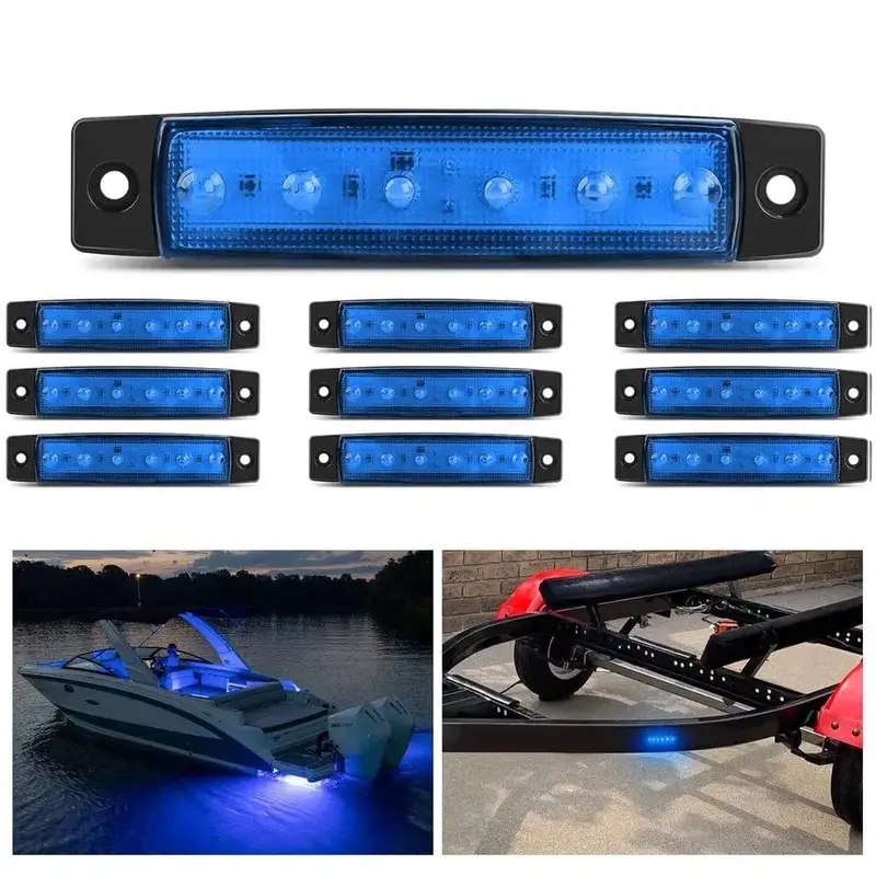 3.8 Inch 6 LEDs Blue Side Marker Lights (10 Pcs)
