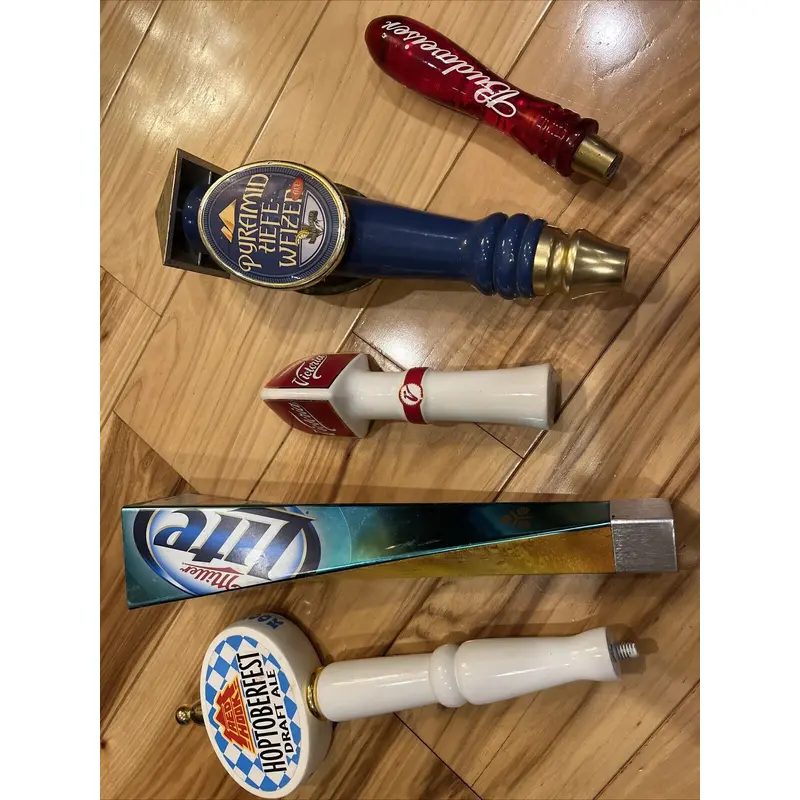 BEER TAP HANDLES LOT of 5 Victoria Budweiser Miller Lite Pyramid Red Hook Ale