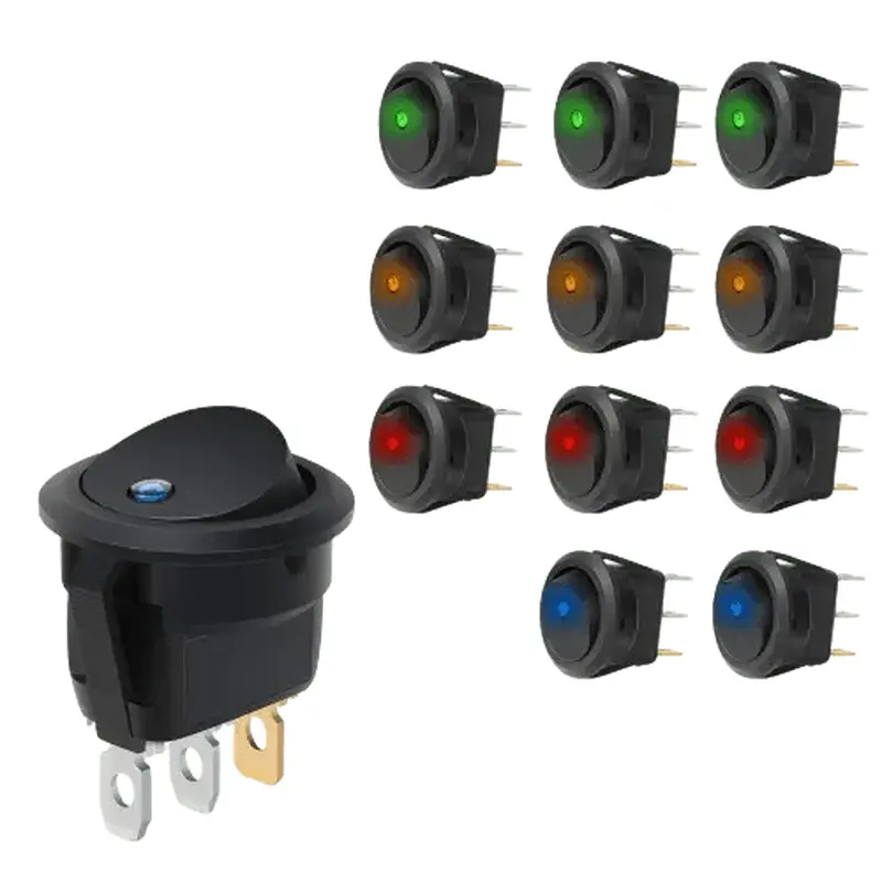 12Pcs 12V 20A Round Blue/Green/Yellow/Red LED SPST Toggle Switch