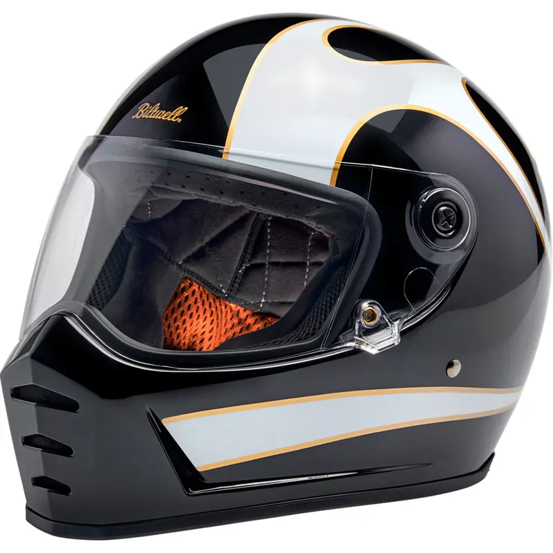 BILTWELL Lane Splitter Helmet - Gloss Black/White Flames - Large 1004-570-504