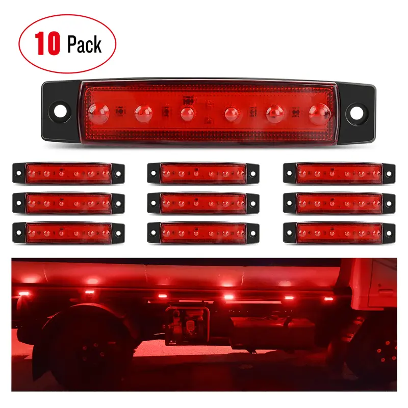 3.8 Inch 6 LEDs Red Side Marker Lights (10 Pcs)