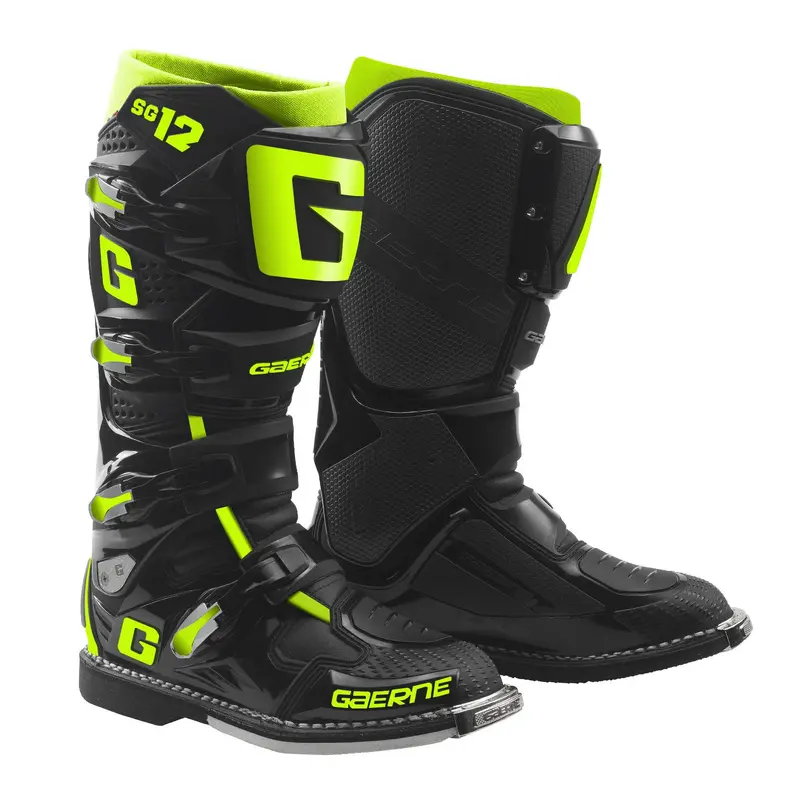 GAERNE SG-12 Boots Black/Yellow Fluo Size 8 - Performance Motorcycle Footwear