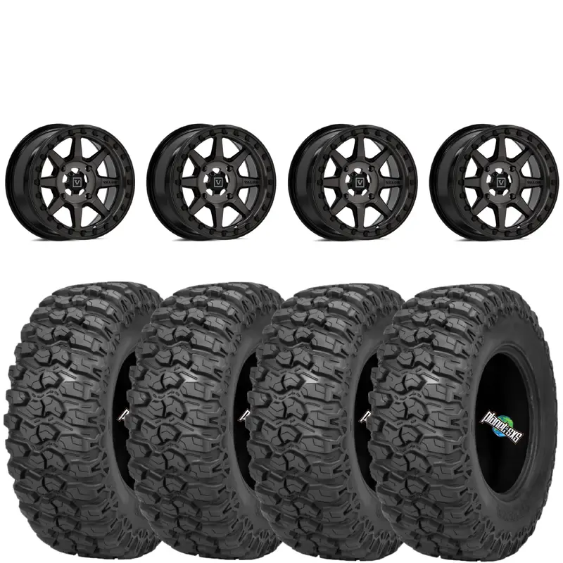 Valor Offroad V13 4/137 4+3 Dark Tint beadlocks mounted on Sedona Trail Saw 2.0