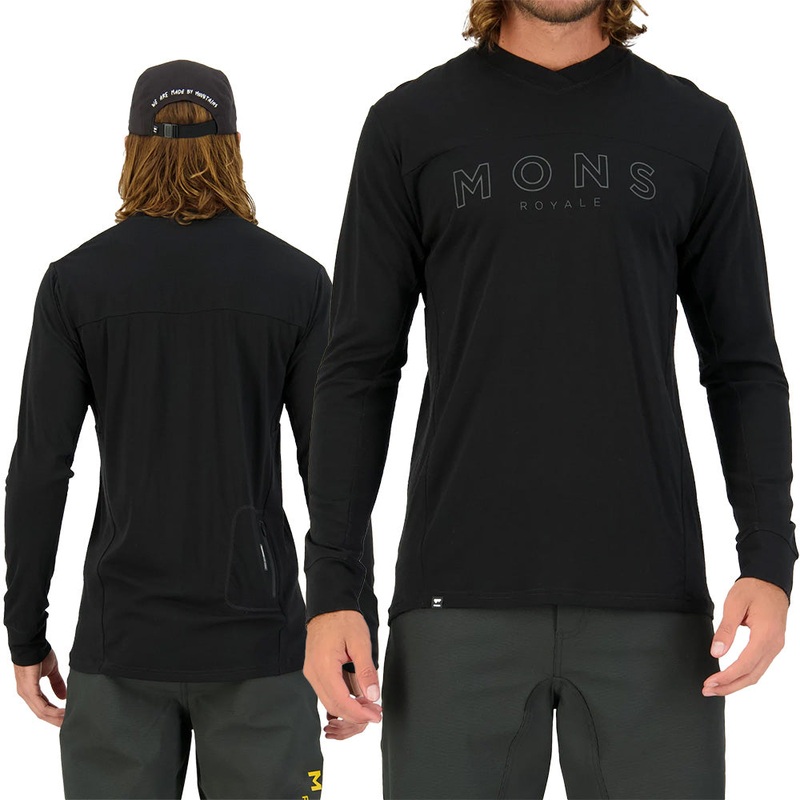Mons Royale Men's Long Sleeve Redwood Enduro VLS Jersey  - S - Black - Black